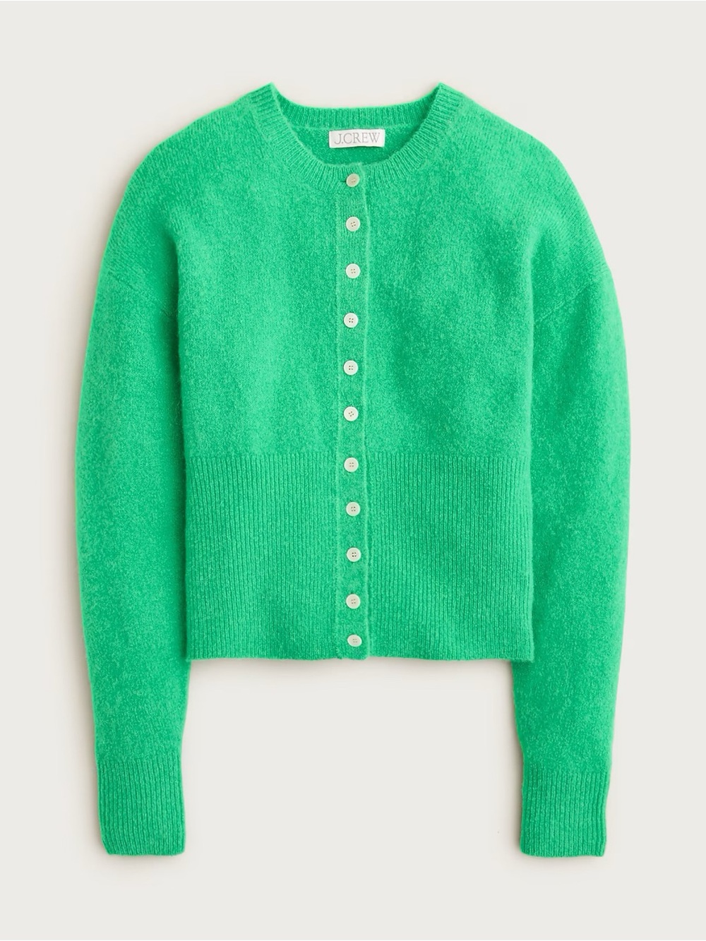 New J. Crew High Rib Cardigan In Alpaca Blend Green Sz M